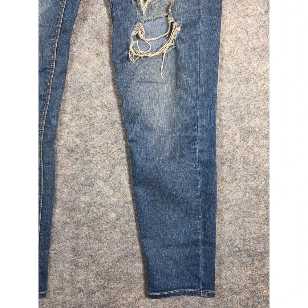 Y2K Mudd FLX Stretch Low Rise Skinny Jeans Medium Wash Distressed Denim Womens 5 - Picture 3 of 15